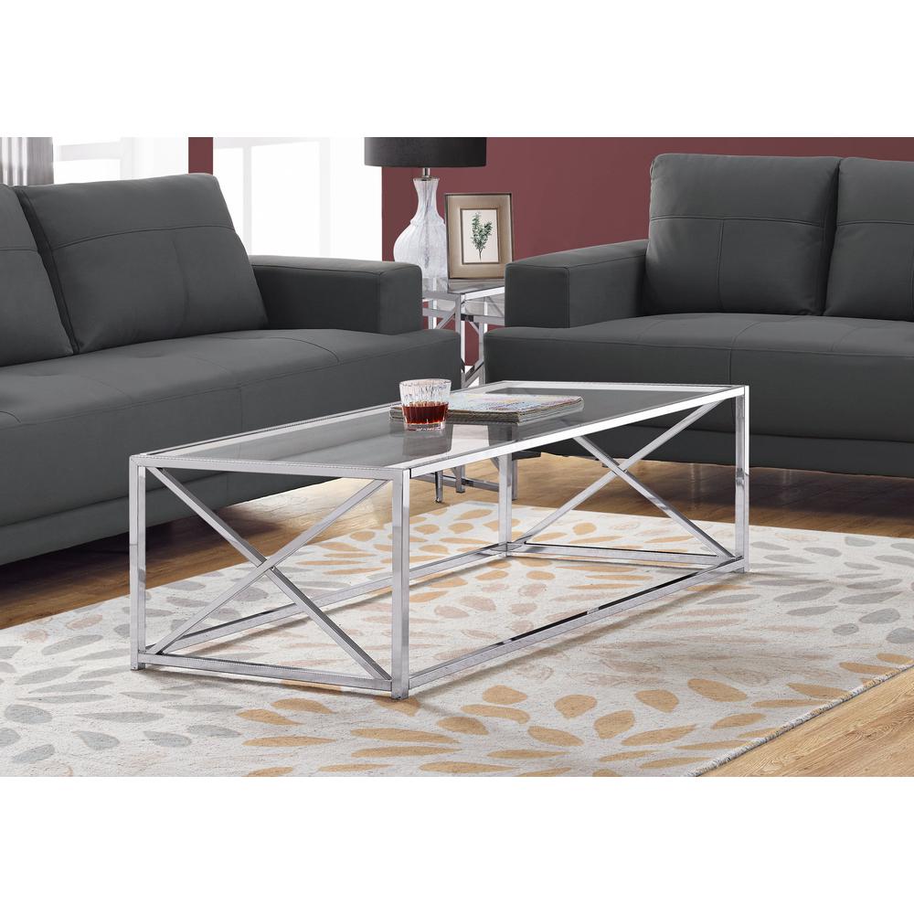 17.25" Chrome Metal and Clear Tempered Glass Coffee Table. Picture 1