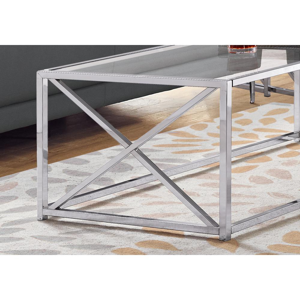 17.25" Chrome Metal and Clear Tempered Glass Coffee Table. Picture 3