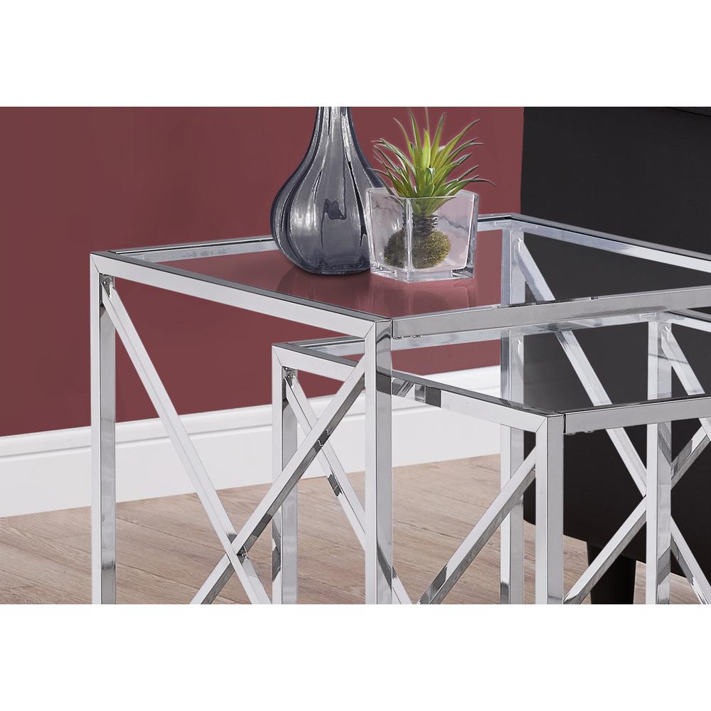38" Chrome Metal and Tempered Glass Two Pieces Nesting Table Set - 333198. Picture 3