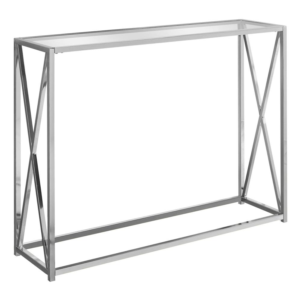 12" x 42.25" x 32.25" Chrome Clear Metal Tempered Glass Accent Table - 333199. The main picture.