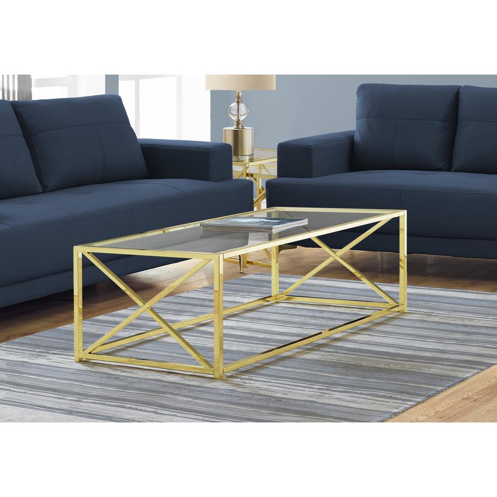17.25" Gold Metal and Clear Tempered Glass Coffee Table - 333200. Picture 1