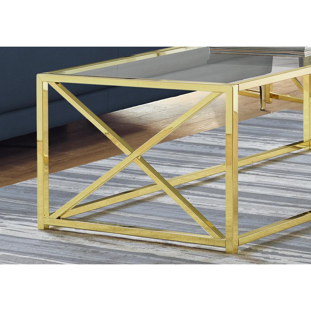 17.25" Gold Metal and Clear Tempered Glass Coffee Table - 333200. Picture 3