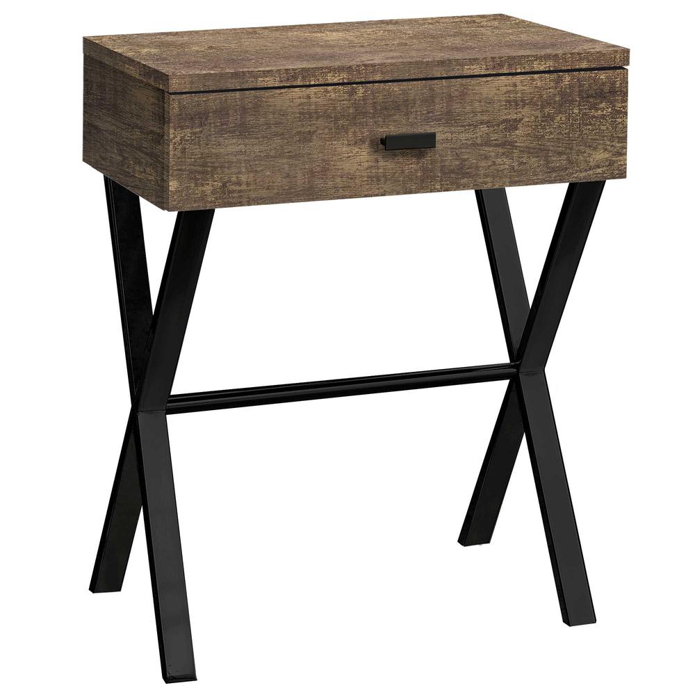 12" x 18.25" x 22.25" Brown Finish and Black Metal Accent Table - 333206. Picture 1
