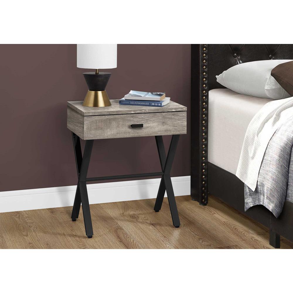 12" x 18.25" x 22.25" Taupe Finish and Black Metal Accent Table - 333208. Picture 2