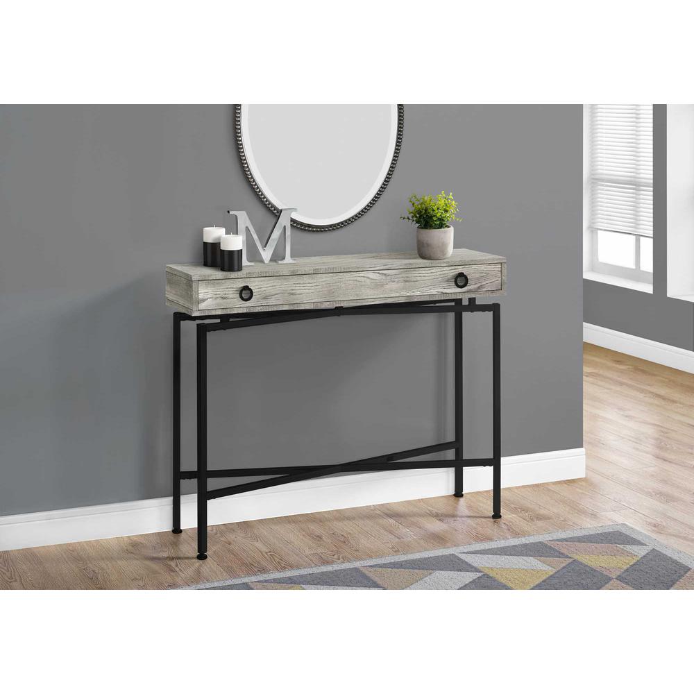 32.5" Grey Reclaimed Wood Particle Board Accent Table with Black Legs - 333210. Picture 1