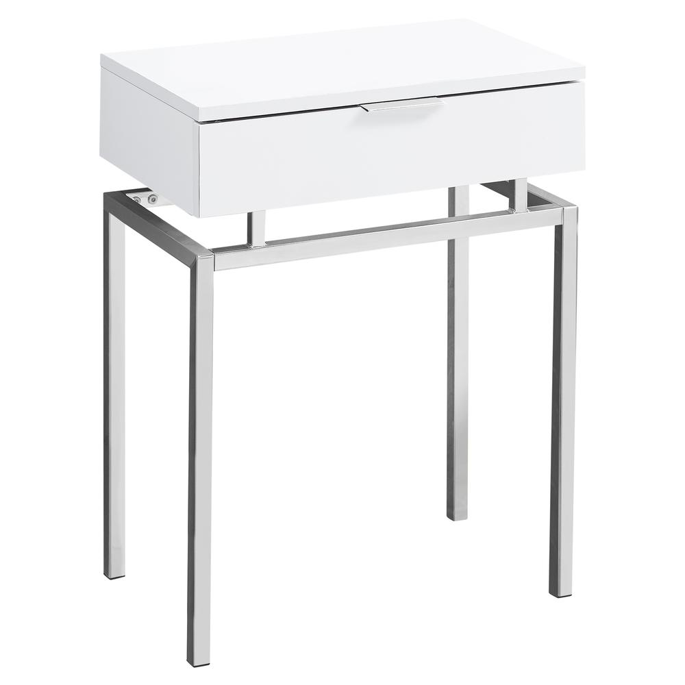 12.75" x 18.25" x 23" Glossy White Chrome Metal  Accent Table - 333212. Picture 1