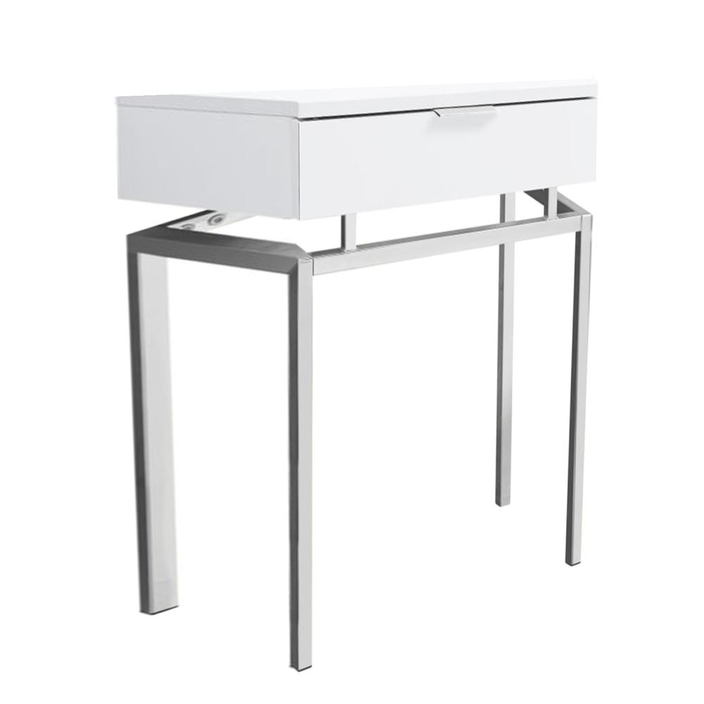 12.75" x 18.25" x 23" Glossy White Chrome Metal  Accent Table - 333212. Picture 5