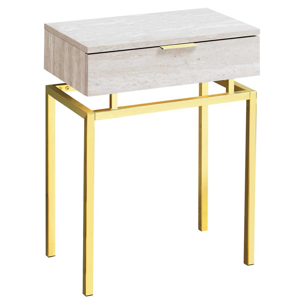 12.75" x 18.25" x 23.25" Beige Finish and Gold Metal Accent Table - 333215. Picture 1