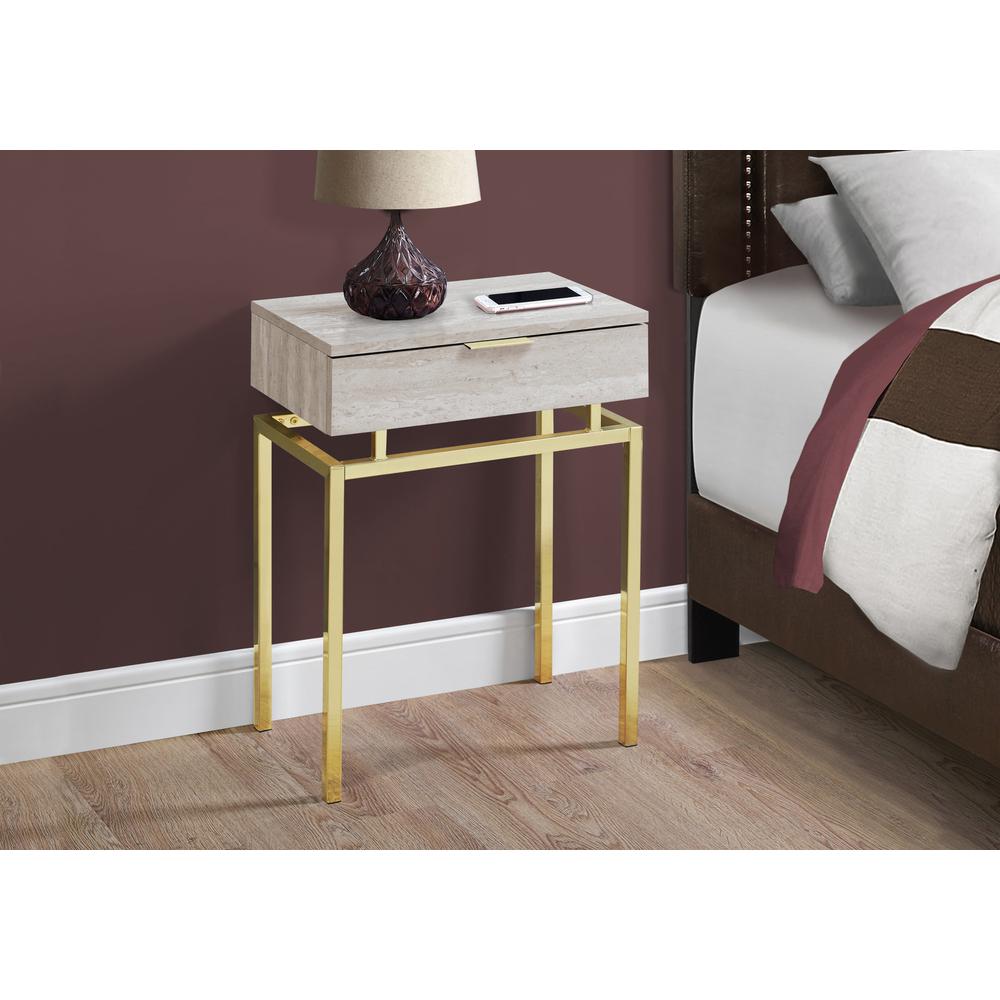 12.75" x 18.25" x 23.25" Beige Finish and Gold Metal Accent Table - 333215. Picture 2