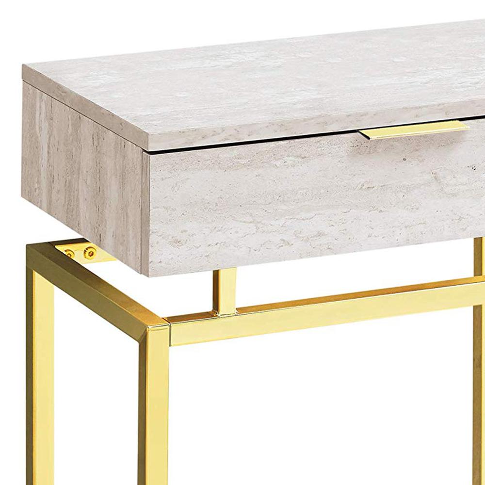 12.75" x 18.25" x 23.25" Beige Finish and Gold Metal Accent Table - 333215. Picture 5