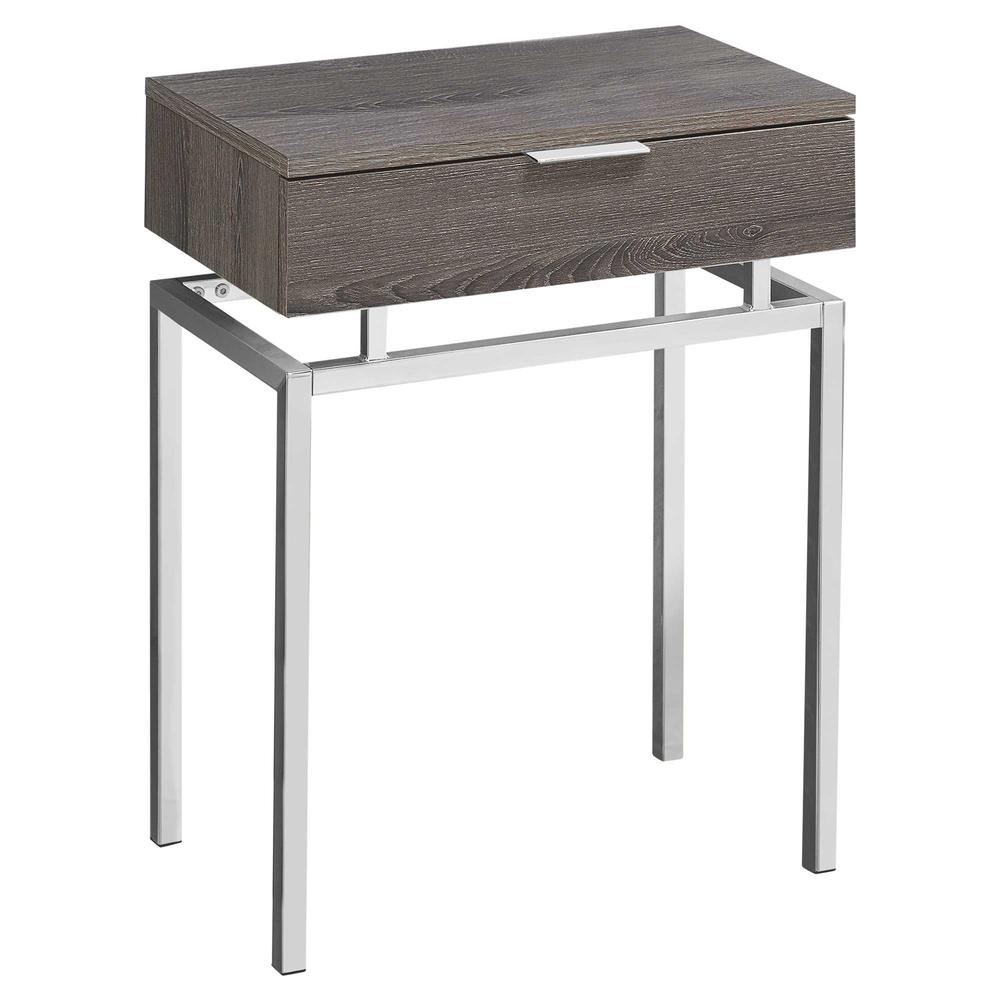 12.75" x 18.25" x 23" Dark Taupe Finish and Chrome Metal Accent Table - 333217. Picture 1