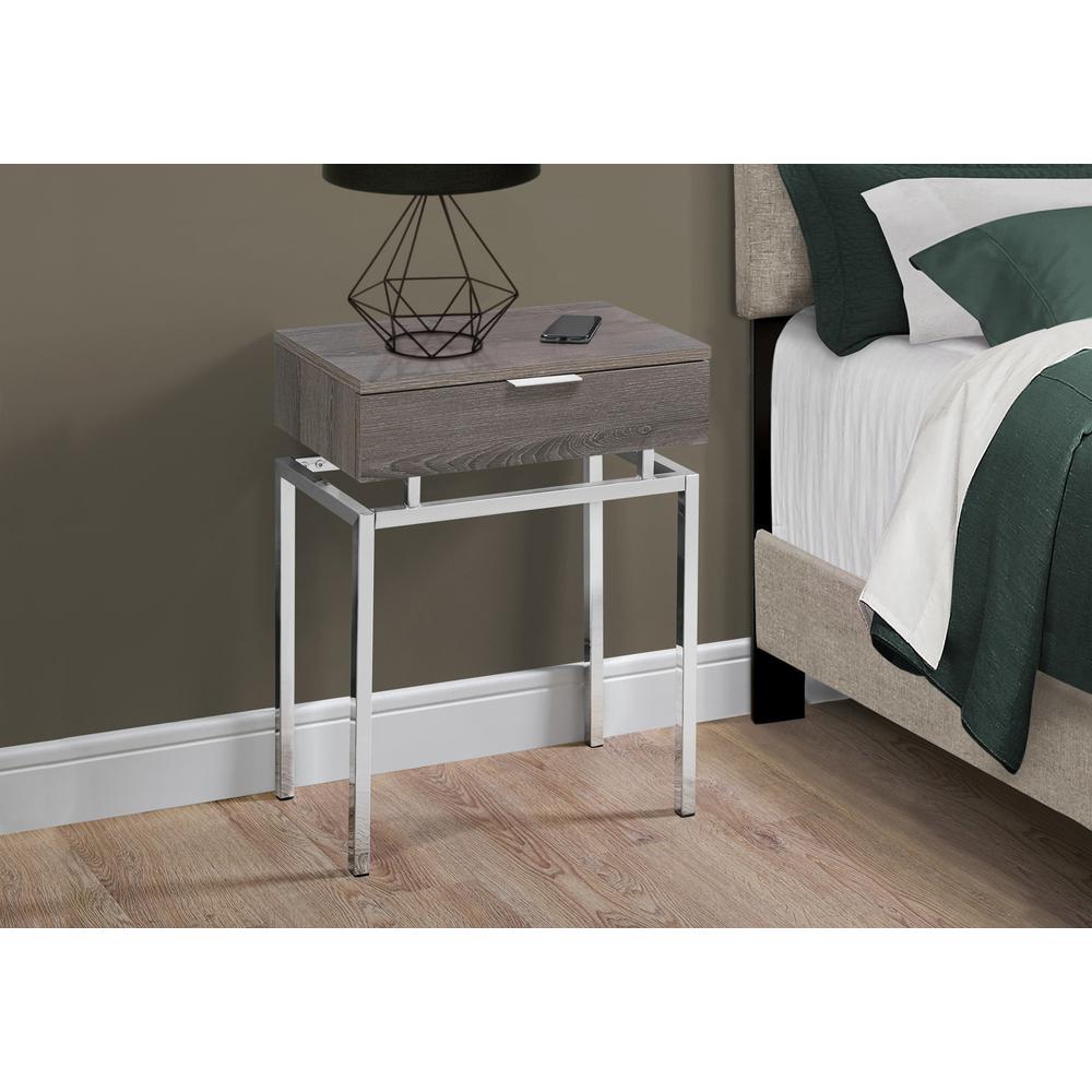 12.75" x 18.25" x 23" Dark Taupe Finish and Chrome Metal Accent Table - 333217. Picture 2