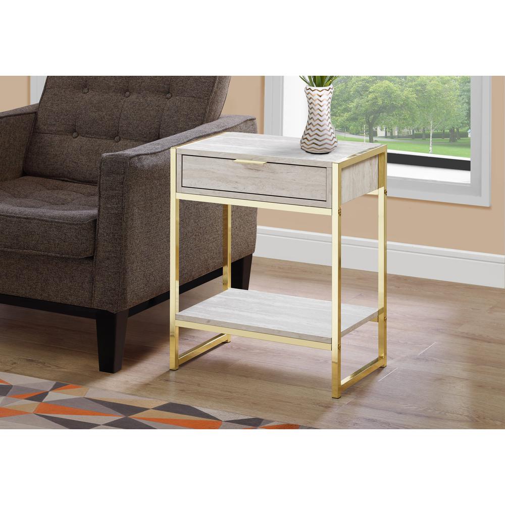 24" Beige Marble Finish and Gold Metal Accent Table - 333229. Picture 1