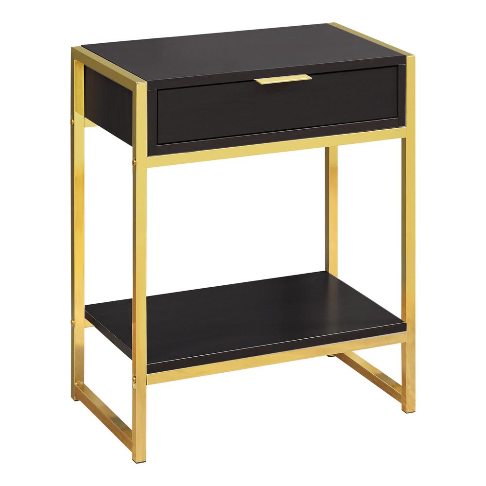 12.75" x 19.5" x 23.75" Cappuccino Finish and Gold Metal Accent Table - 333232. Picture 1