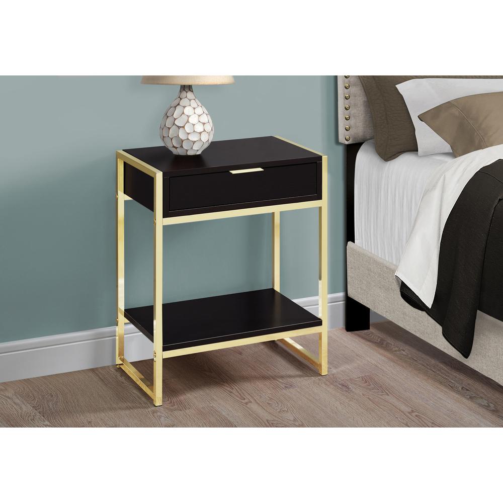 12.75" x 19.5" x 23.75" Cappuccino Finish and Gold Metal Accent Table - 333232. Picture 2