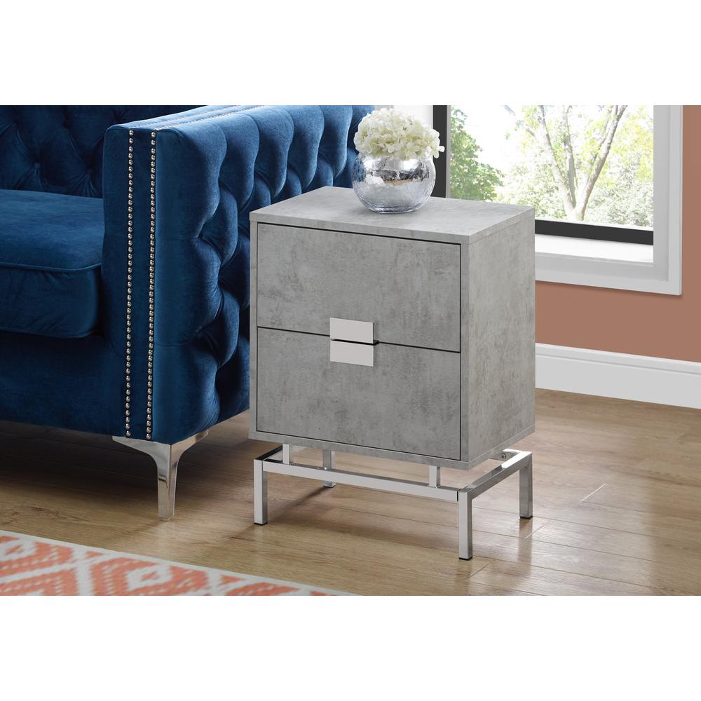 23.5" Grey Cement White Particle Board and Chrome Metal Accent Table - 333234. Picture 1