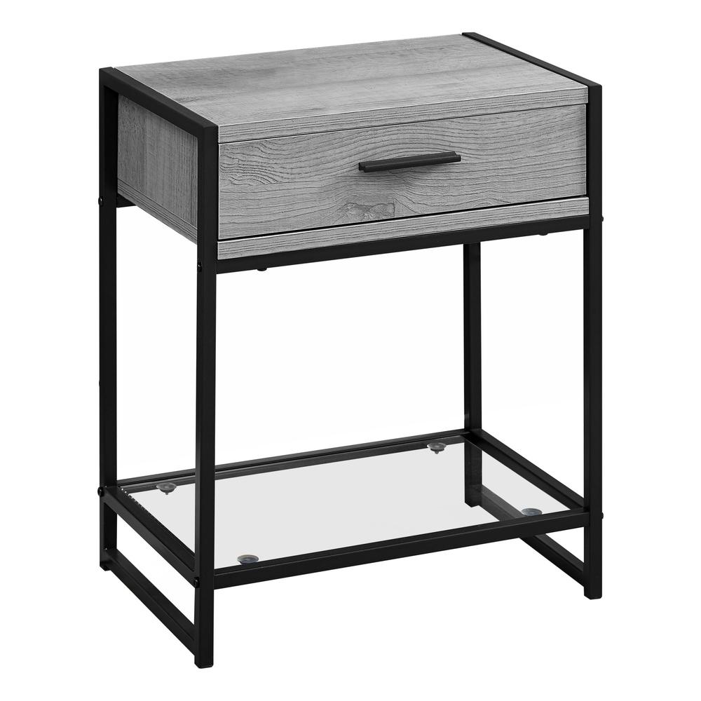 12" x 18" x 22" Grey with Black Metal  Tempered Glass  Accent Table - 333240. Picture 1