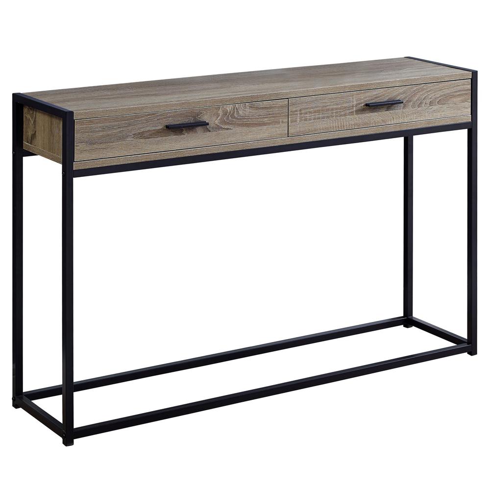 12" x 48" x 32" Dark Taupe Laminated Finish and Black Metal Accent Table - 333245. Picture 1