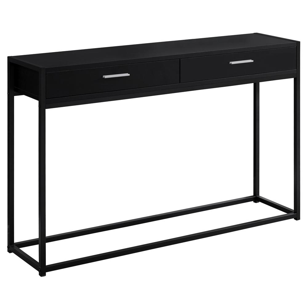 12" x 48" x 32" Black Laminated Finish and Black Metal Accent Table - 333246. Picture 1