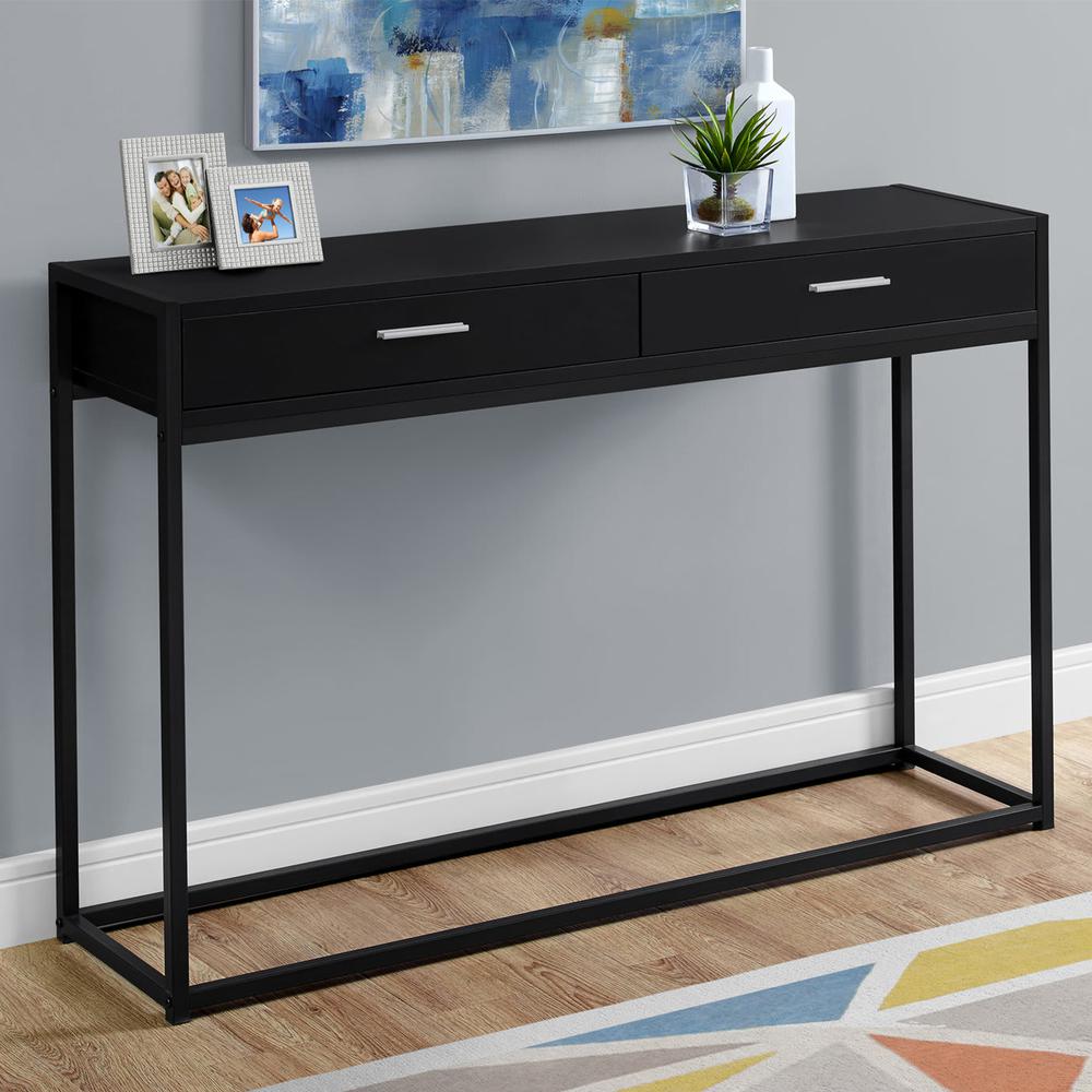 12" x 48" x 32" Black Laminated Finish and Black Metal Accent Table - 333246. Picture 5