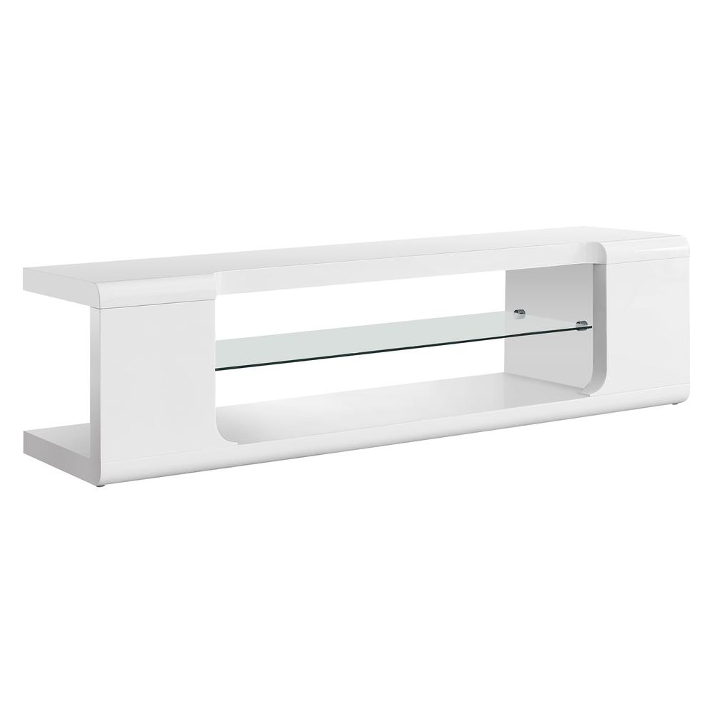 15.75" x 59" x 15.75" White Clear Hollow Core Tempered Glass TV Stand - 333255. The main picture.