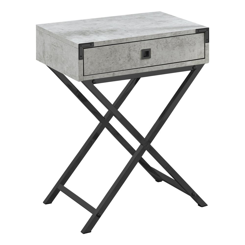 12" x 18.25" x 24" Grey Cement Finish and Black Nickel Metal Accent Table - 333259. Picture 1