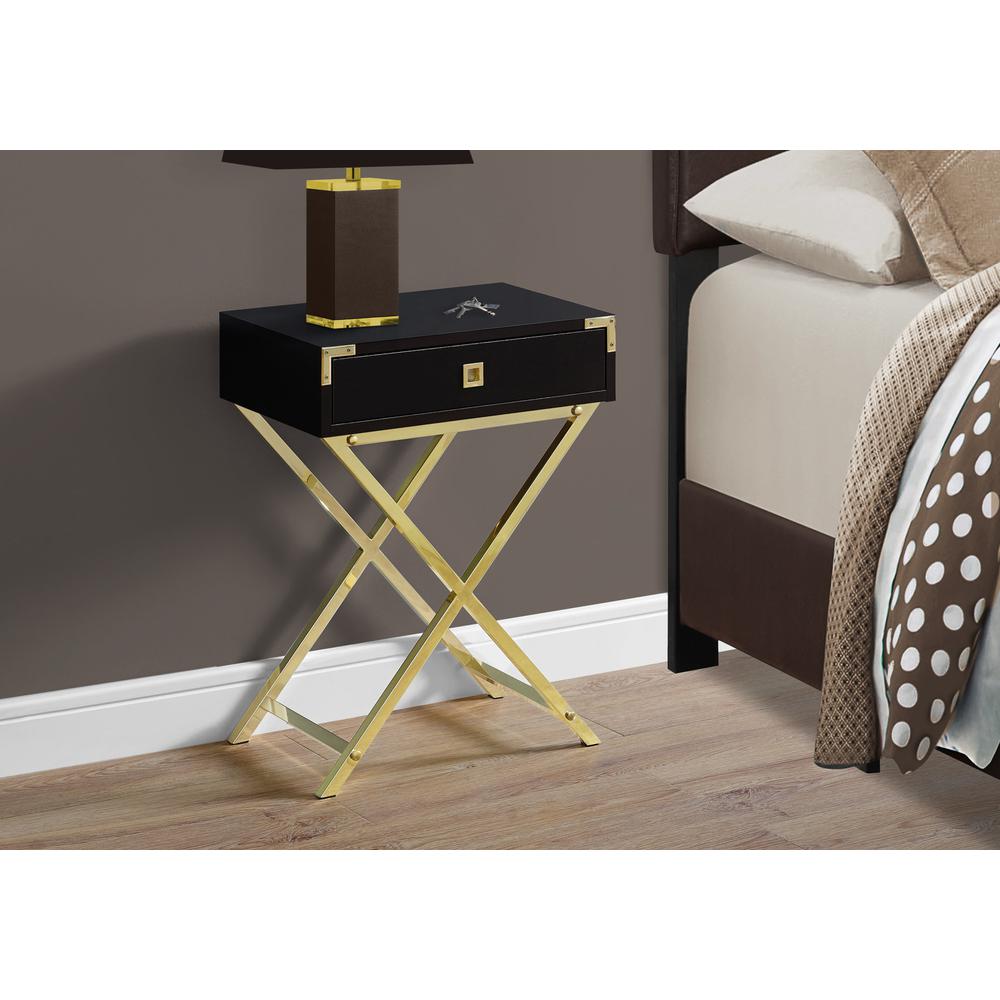 12" x 18.25" x 24" Cappuccino Finish and Gold Metal Accent Table - 333263. Picture 2
