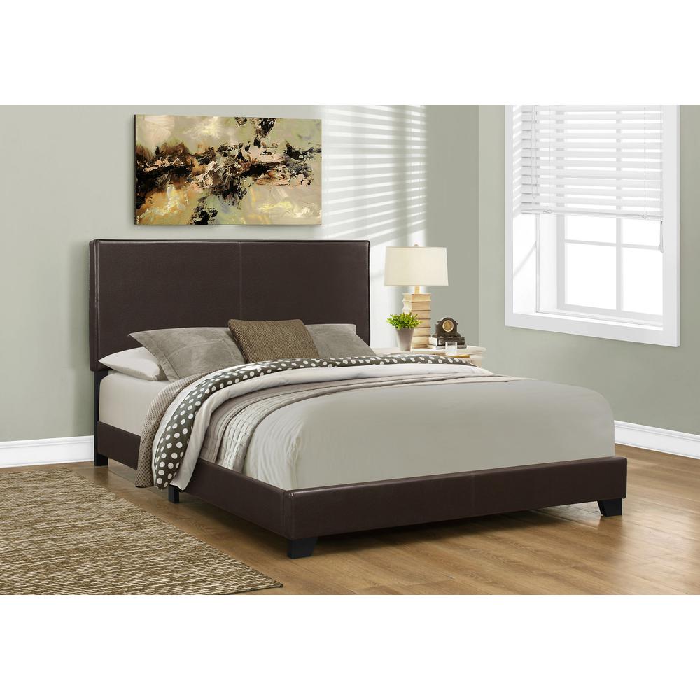 45.75" Solid Wood MDF and Foam Queen Size Bed with Leather Look - 333279. Picture 1