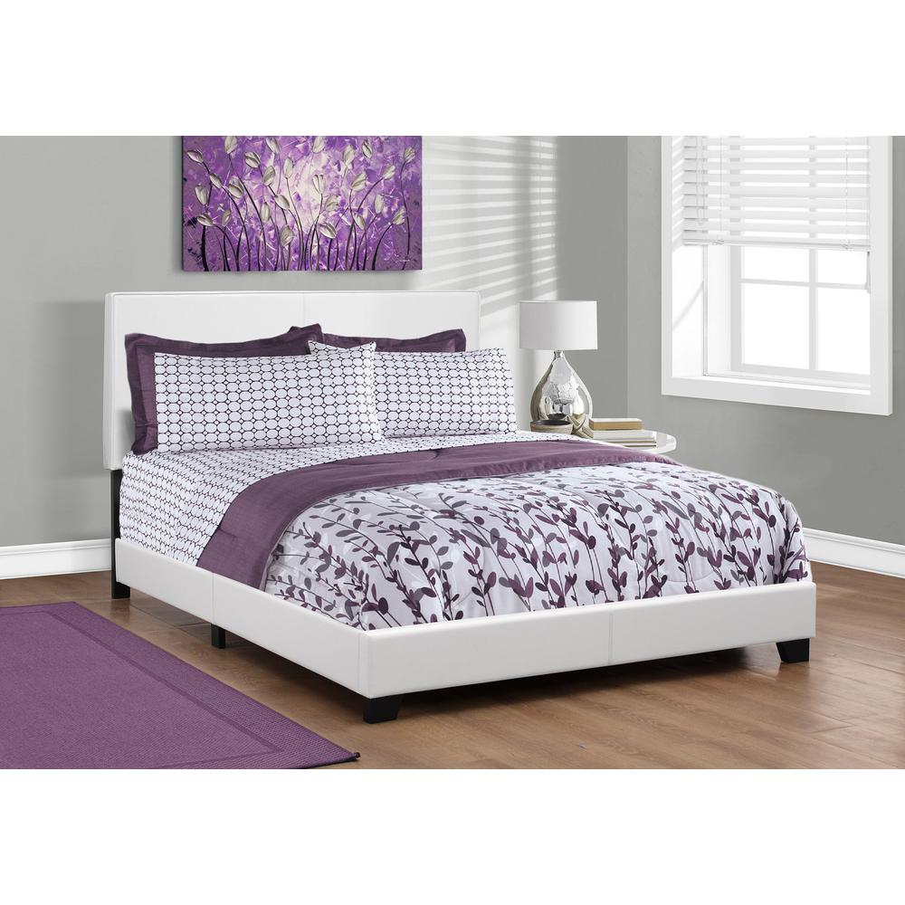 45.75" White Solid Wood MDF and Foam Queen Size Bed with Leather Look - 333281. Picture 1