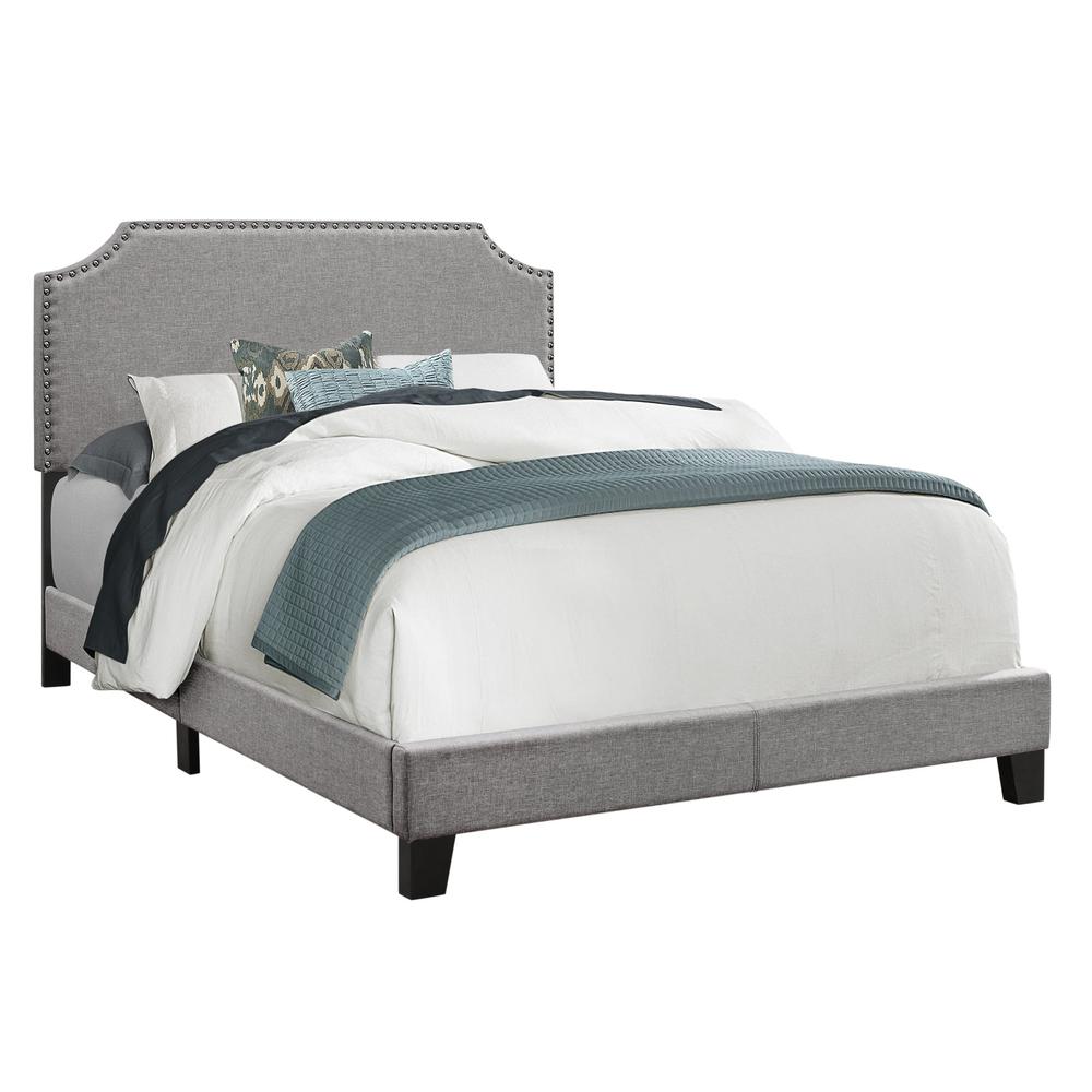 Full Size Grey Linen with Chrome Trim and Solid Wood Black Feet Bed - 333294. Picture 1