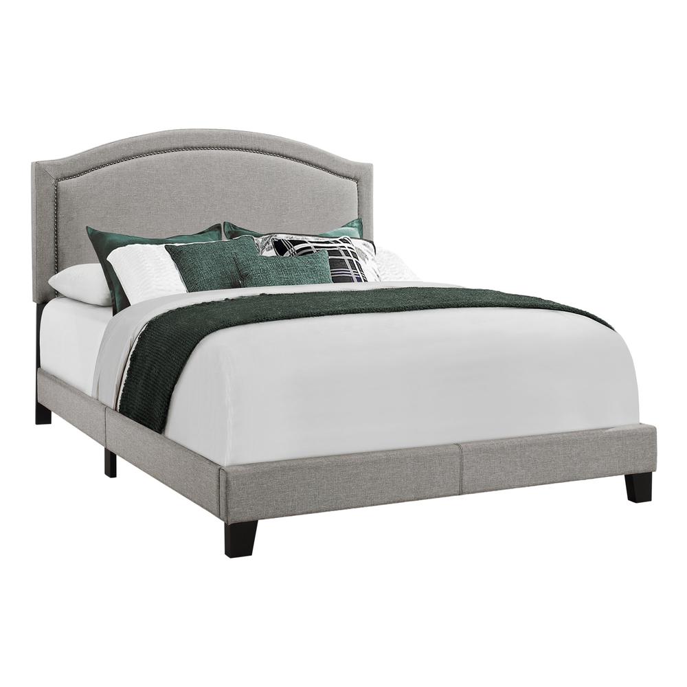 64.5" x 85.75" x 51.5" Grey Foam Solid Wood Linen Queen Size Bed. Picture 1