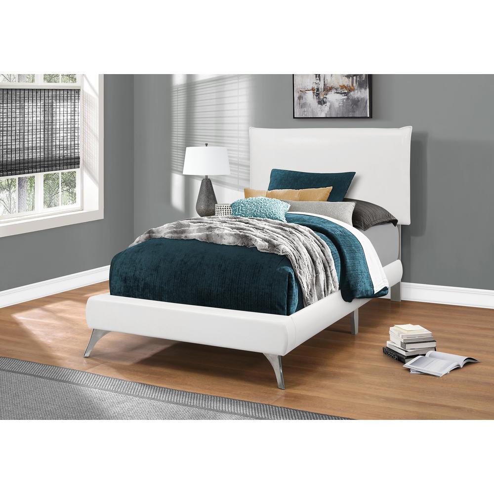 47.25" White Solid Wood MDF Foam and Linen Twin Sized Bed with Chrome Legs - 333315. Picture 1