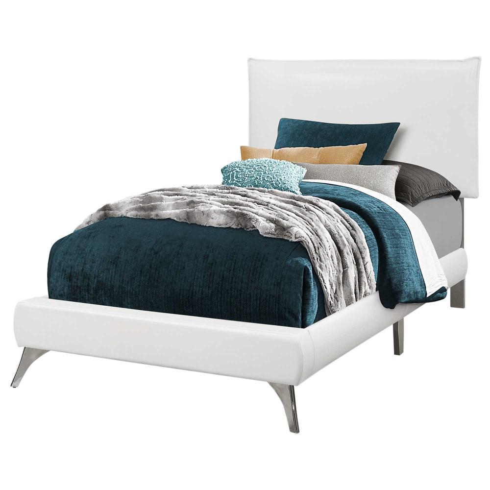 47.25" White Solid Wood MDF Foam and Linen Twin Sized Bed with Chrome Legs - 333315. Picture 2