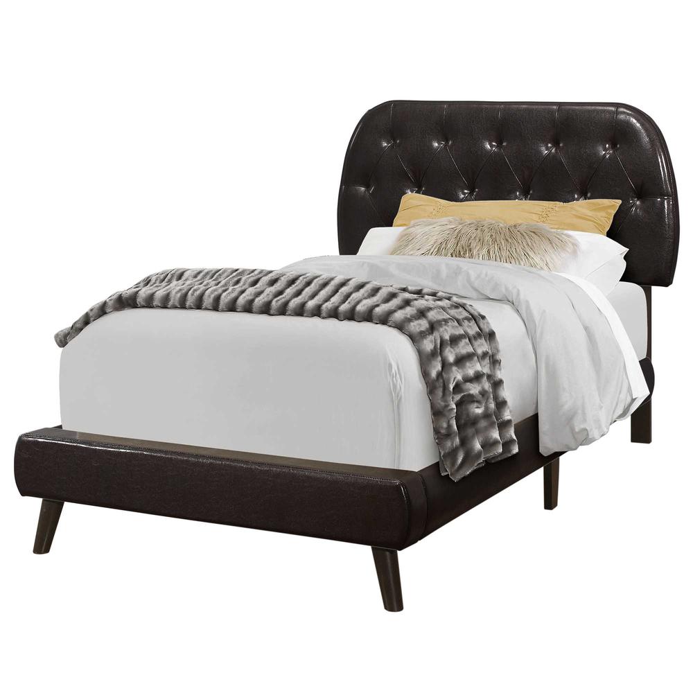 45.25" Brown Solid Wood MDF Foam and Linen Twin Sized Bed with Wood Legs - 333328. Picture 2