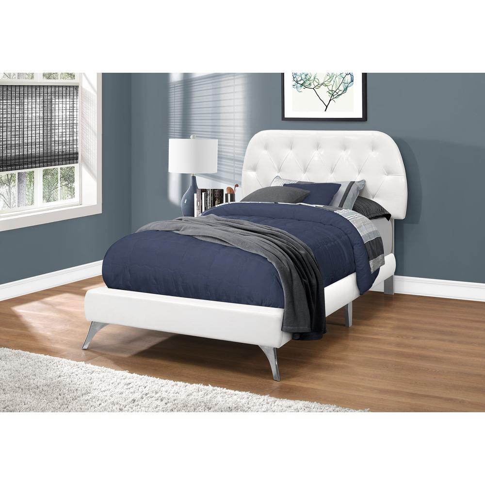 45.25" White Solid Wood MDF Foam and Linen Twin Sized Bed with Chrome Legs - 333330. Picture 1