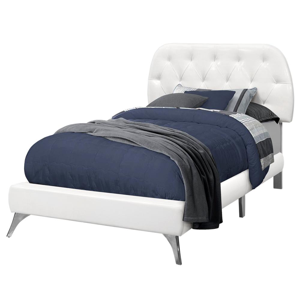 45.25" White Solid Wood MDF Foam and Linen Twin Sized Bed with Chrome Legs - 333330. Picture 2