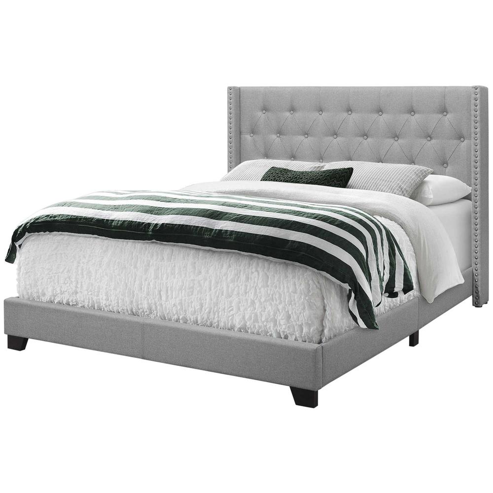 66.5" x 87.5" x 49.75" Grey Foam Solid Wood Linen Queen Size Bed With A Chrome Trim - 333331. Picture 1