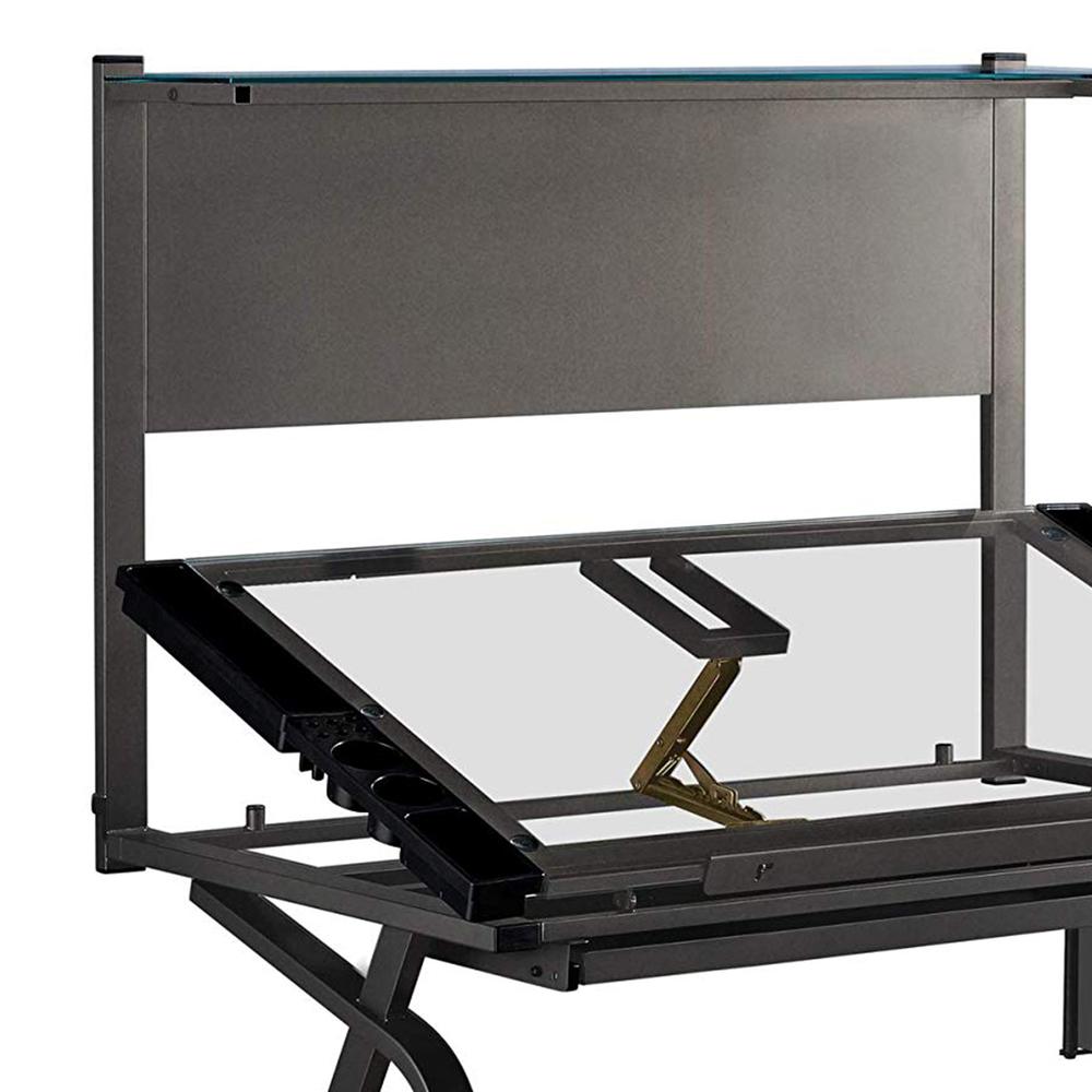 25.5" x 40.75" x 55.75" Grey Clear Metal Glass Plastic Tempered Glass  Drafting Table  Adjustable. Picture 5