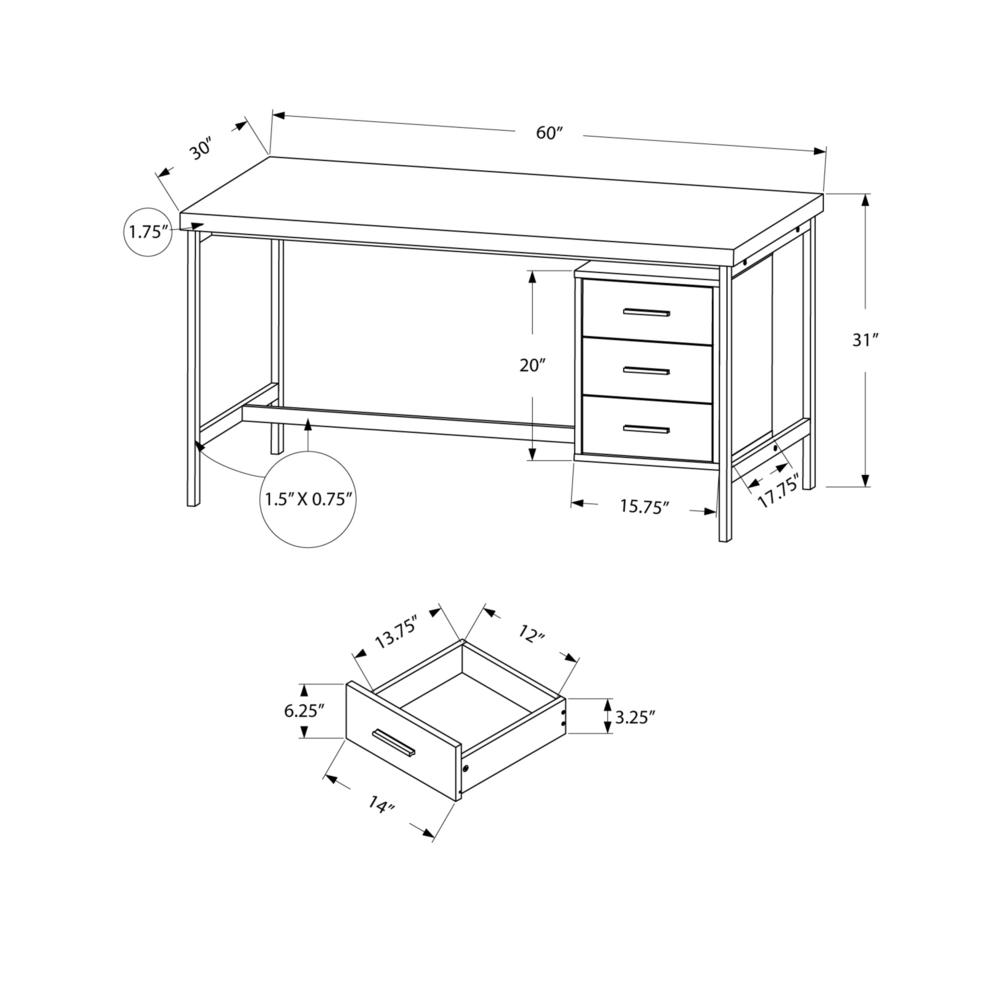 30" x 60" x 31" White  Silver  Particle Board  Hollow Core  Metal   Computer Desk With A Hollow Core. Picture 3