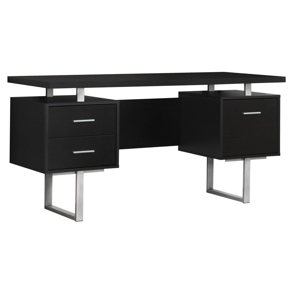 23.75" x 60" x 30.25" Cappuccino Silver Particle Board Hollow Core Metal  Computer Desk With A Hollow Core - 333366. Picture 1