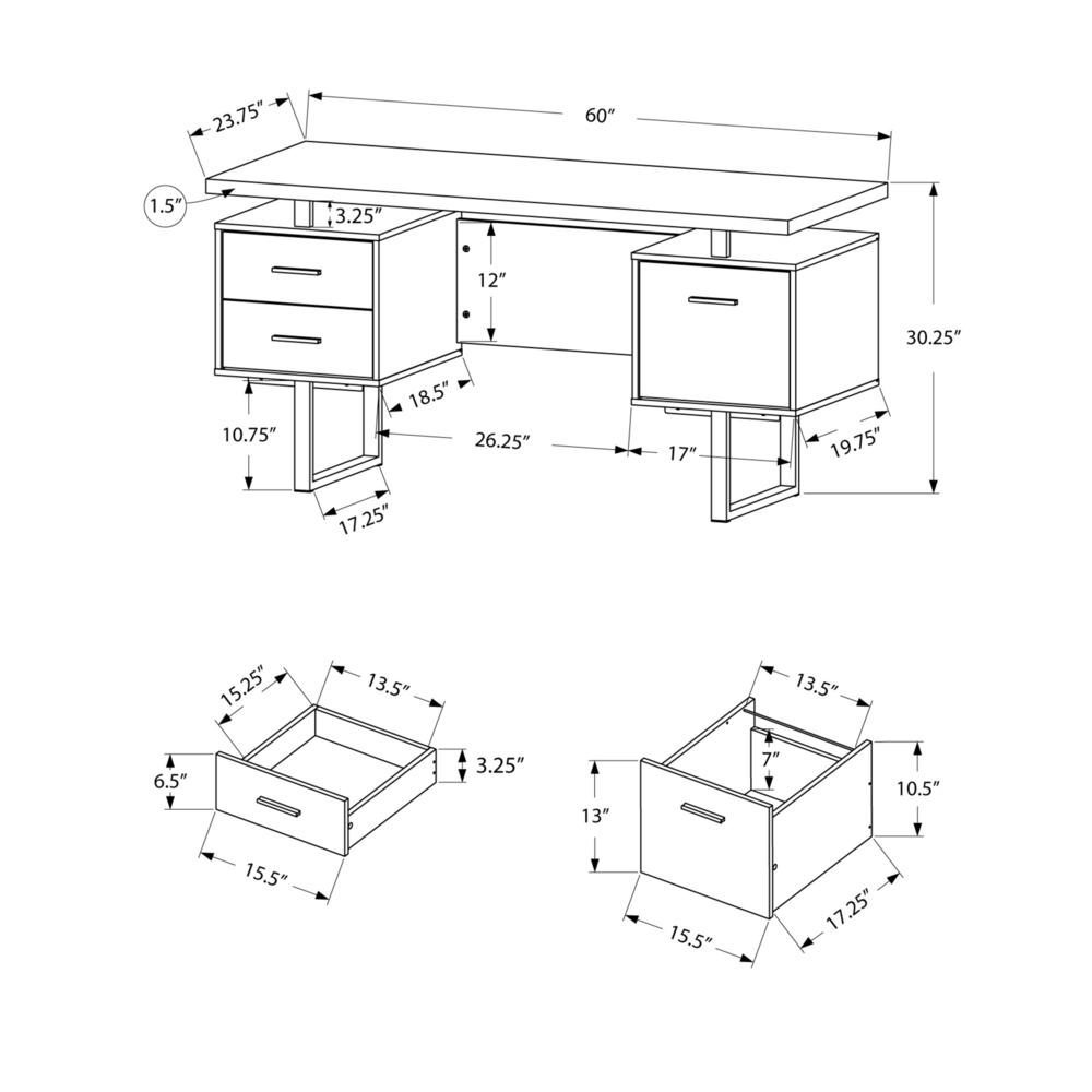 23.75" x 60" x 30.25" Cappuccino Silver Particle Board Hollow Core Metal  Computer Desk With A Hollow Core - 333366. Picture 3