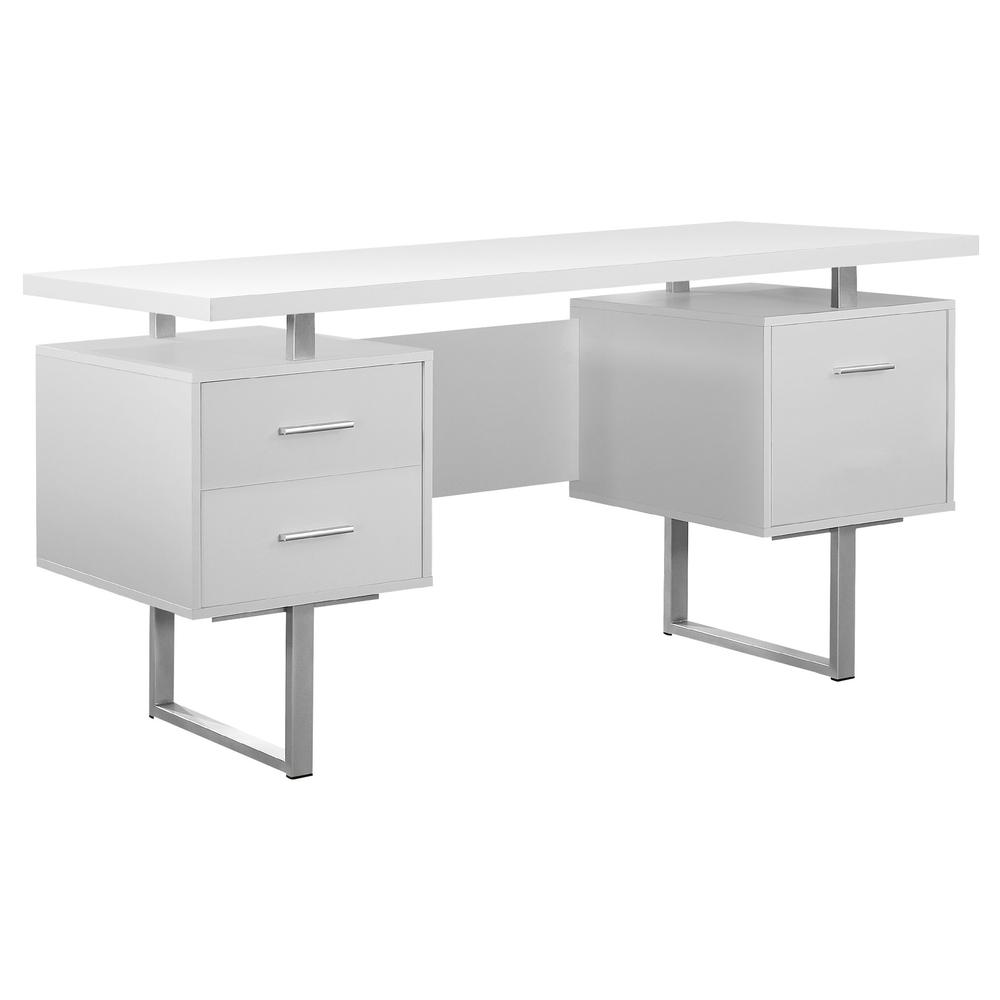 23.75" x 60" x 30.25" White Silver Particle Board Hollow Core Metal  Computer Desk With A Hollow Core - 333367. Picture 1