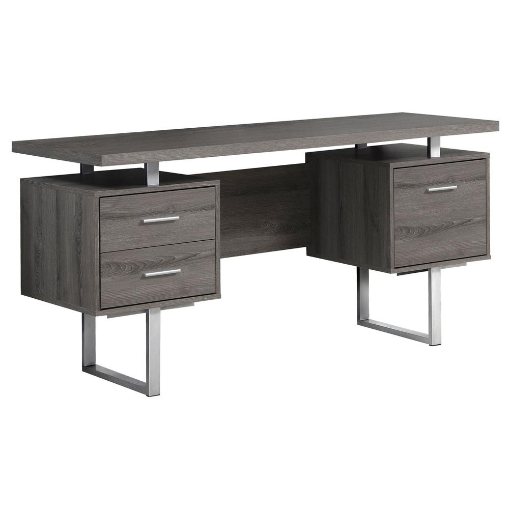 23.75" x 60" x 30.25" Dark Taupe Silver Particle Board Hollow Core Metal  Computer Desk With A Hollow Core - 333368. Picture 1