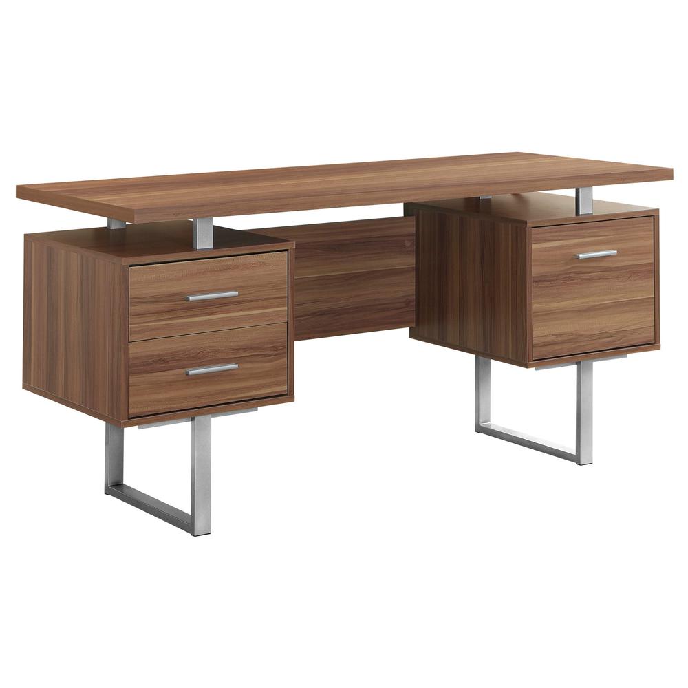 23.75" x 60" x 30.25" Walnut Silver Particle Board Hollow Core Metal  Computer Desk With A Hollow Core - 333369. Picture 1