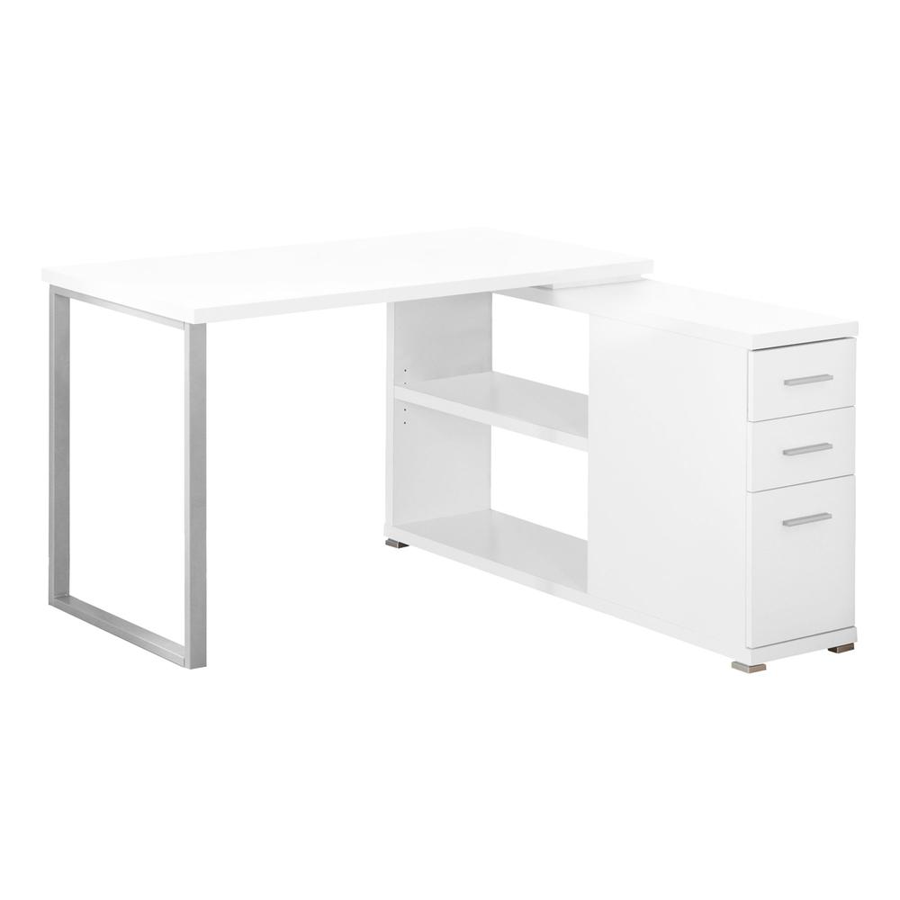 47.25" x 47.25" x 29.5" White Silver Particle Board Hollow Core Metal  Computer Desk With A Hollow Core. Picture 1