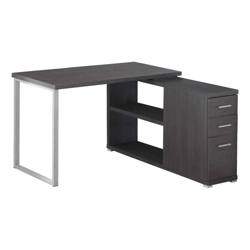 47.25" x 47.25" x 29.5" Grey Silver Particle Board Hollow Core Metal  Computer Desk With A Hollow Core. Picture 1
