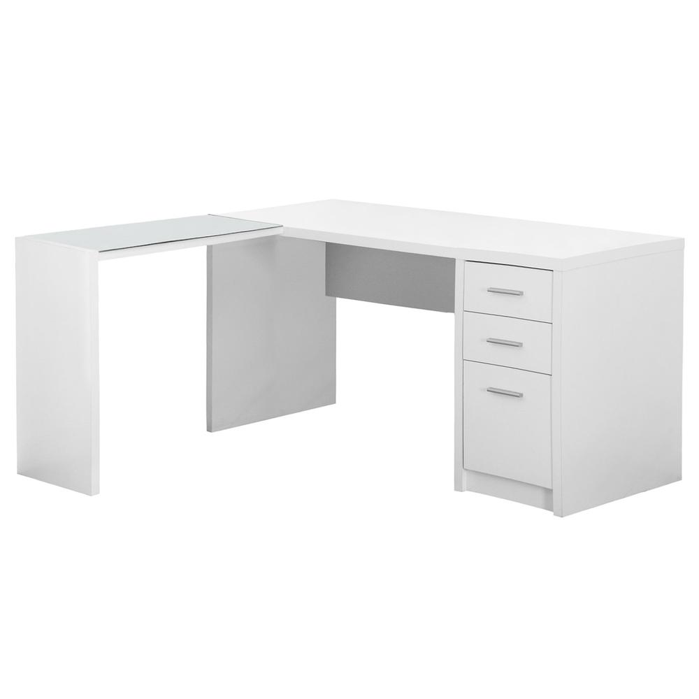 55.25" x 60" x 30" White Clear Particle Board Glass Hollow Core  Computer Desk - 333381. Picture 1