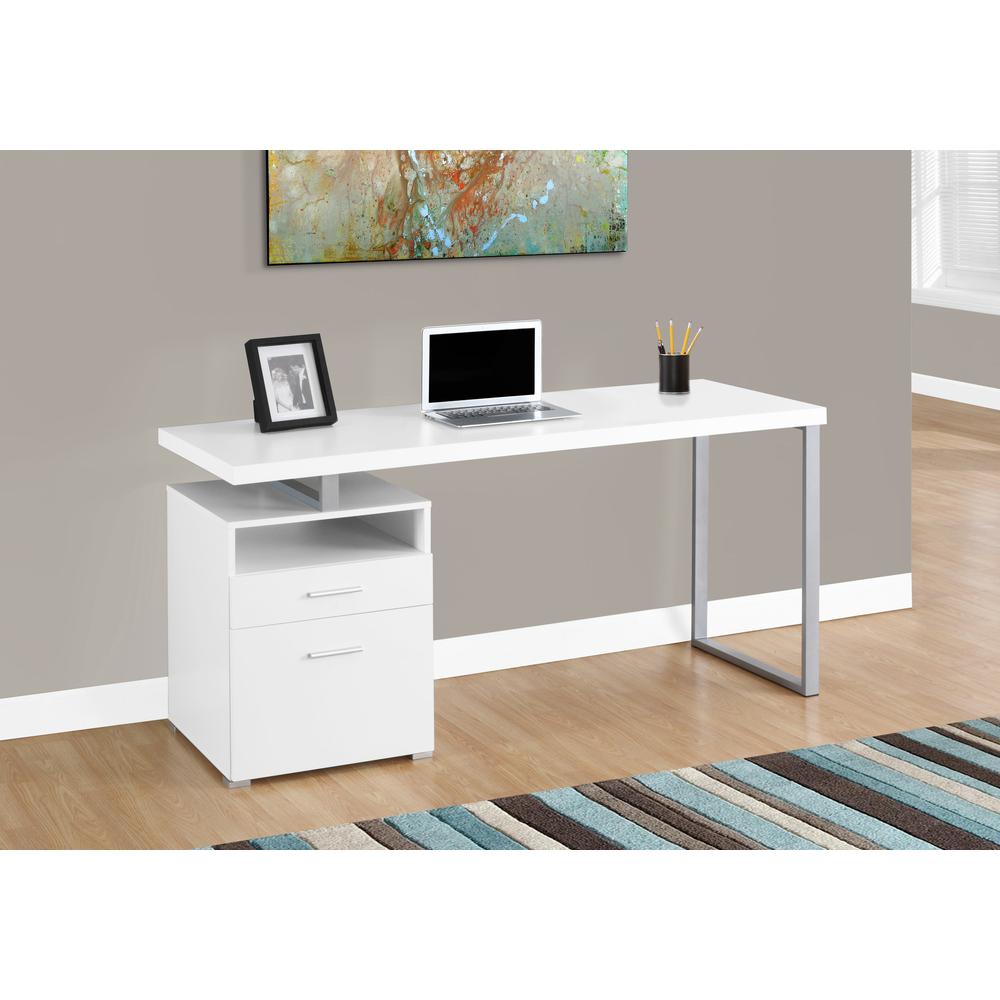 30" White Particle Board and Silver Metal Computer Desk. Picture 1