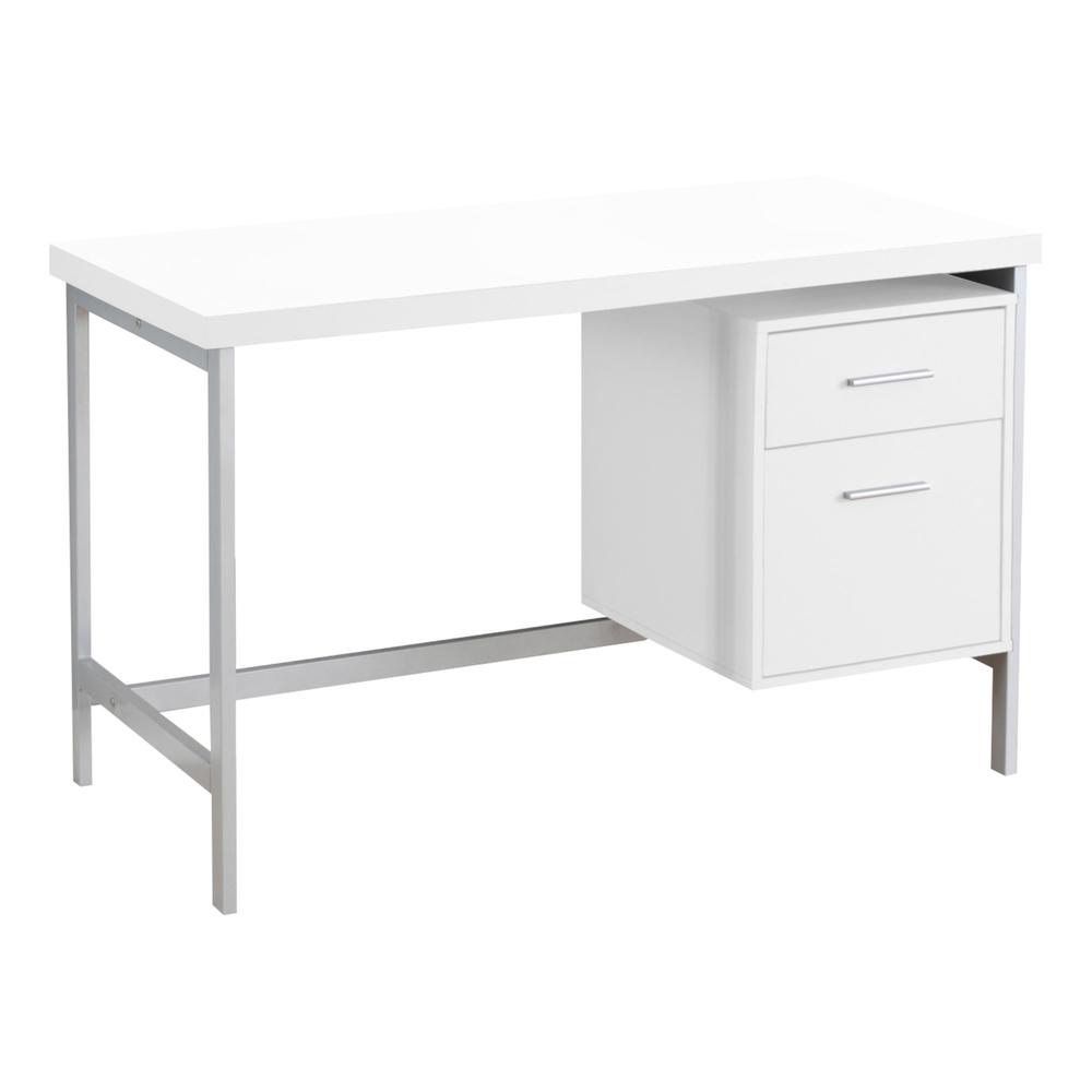 23.75" x 47.25" x 30.75" White Silver Particle Board Hollow Core Metal  Computer Desk - 333387. The main picture.