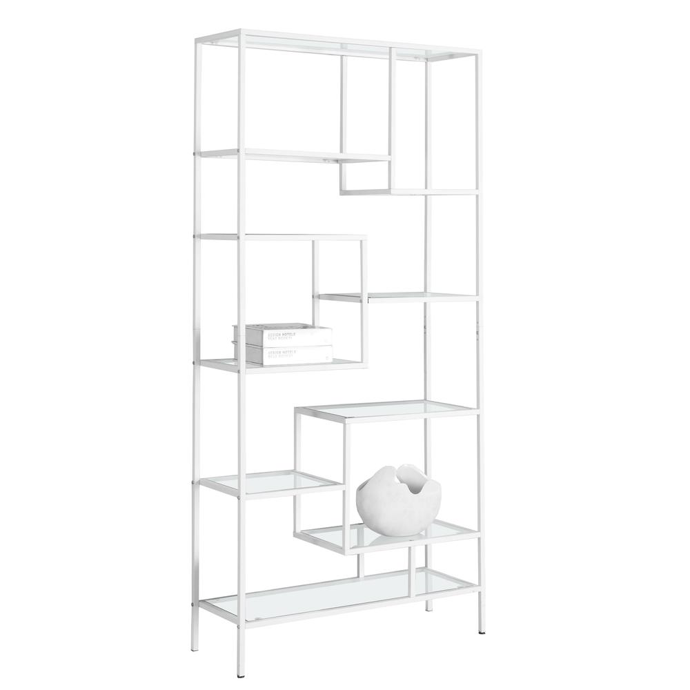 12" x 32" x 72" White  Clear  Tempered Glass  Metal   Bookcase. Picture 1